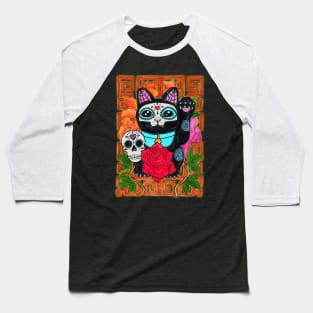 Day of the Dead lucky cat Baseball T-Shirt